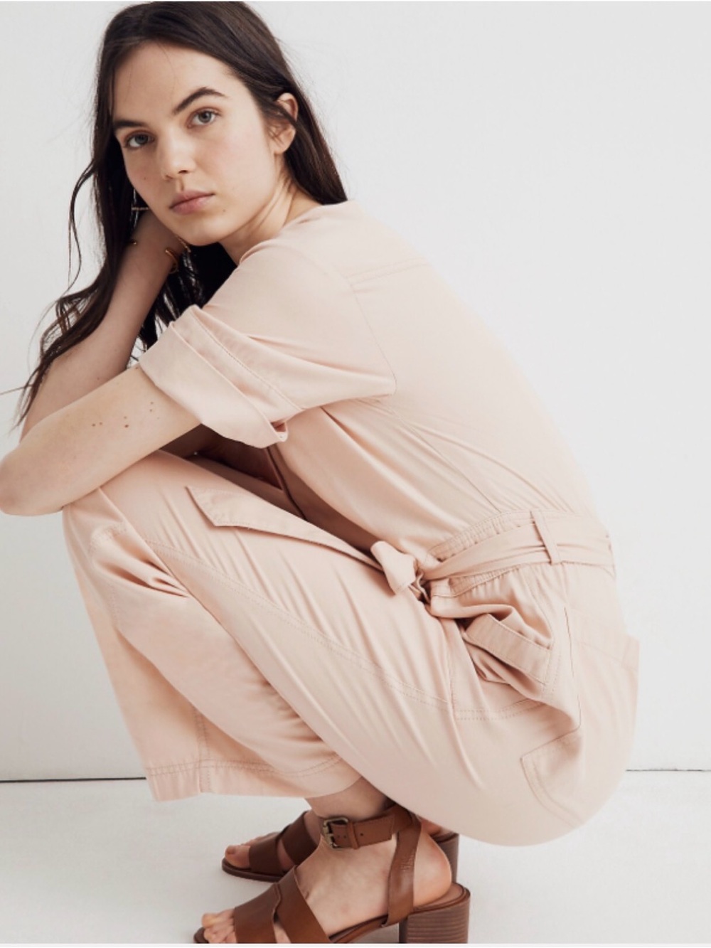 Madewell Women’s Blush Pink Top-Stitched Coverall Utility Jumpsuit